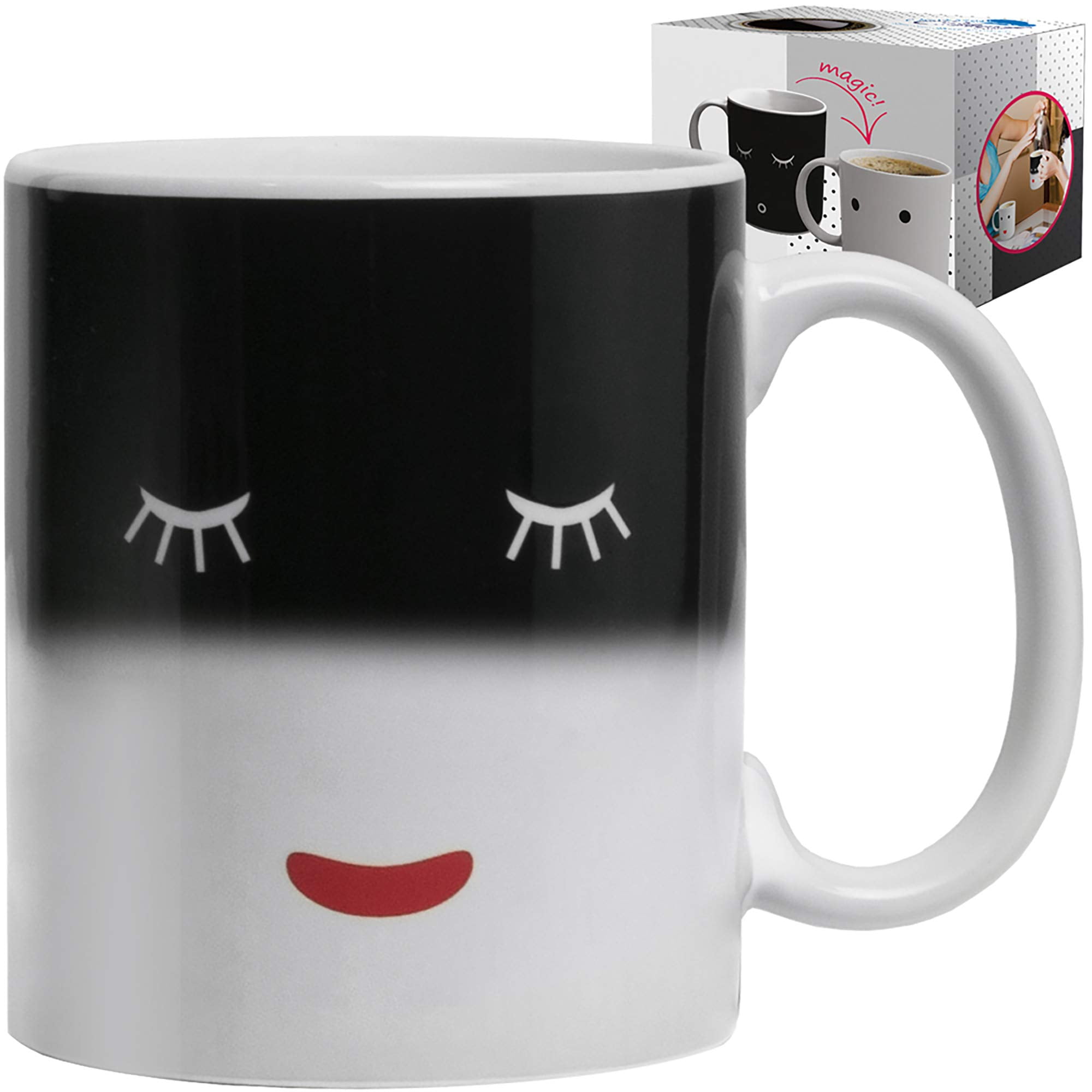 Color Changing Funny Mug Magic Coffee & Tea Heat Changing Sensitive Cup 12 oz White Face Design Drinkware Ceramic Mugs Morning Birthday Christmas Gift Idea for Mom Dad Women Men