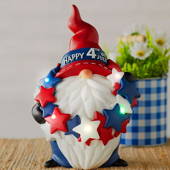 Color Changing Gnome - Lighted American Patriotic Color Figurine - Red White Blue