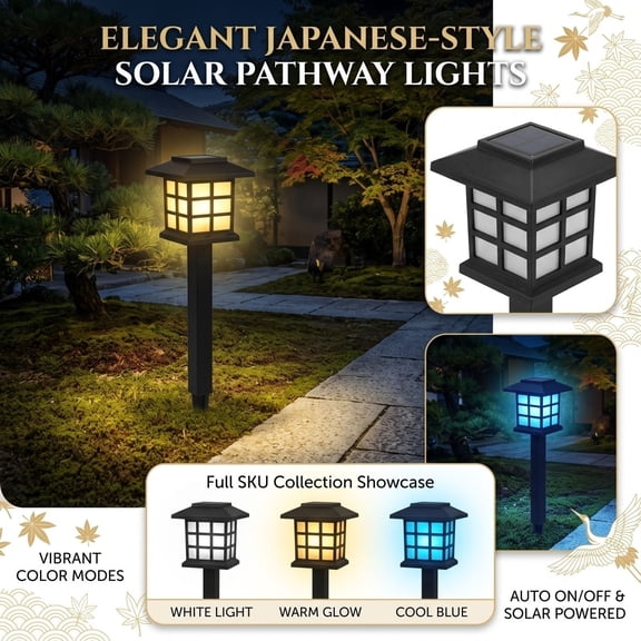 Color Changing Ground Stake Lights, Decorative Solar Japanese Zen Garden Pathway Lights Alternative, Weatherproof ABS Frosted Lantern For Lawn Walkway Backyard, Antique Architecture, 2 Pack