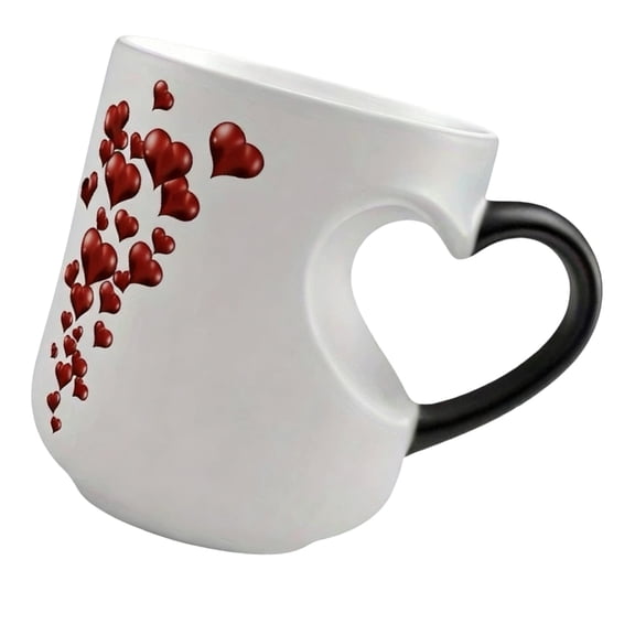 Color Changing Heart Handle Coffee Mug For Hot Drink Kitchen Drinking Cup Unique Valentines Day
