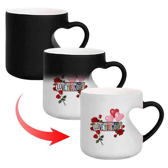 Color Changing Heart Shaped Ceramic Mug 11oz – Romantic Coffee Cup with Heart Handle and Hidden Red Hearts – Best Valentine’s Day Surprise Gift for Couples, Husband, Wife, Boyfriend, Girlfriend