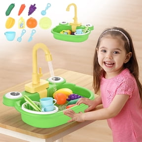 Color Changing Kitchen Sink Toys, Children Electric Dishwasher Playing Toy with Running Water, Upgraded Faucet, Automatic Water Cycle System Play House Pretend Role Play Toys for Boys Girls