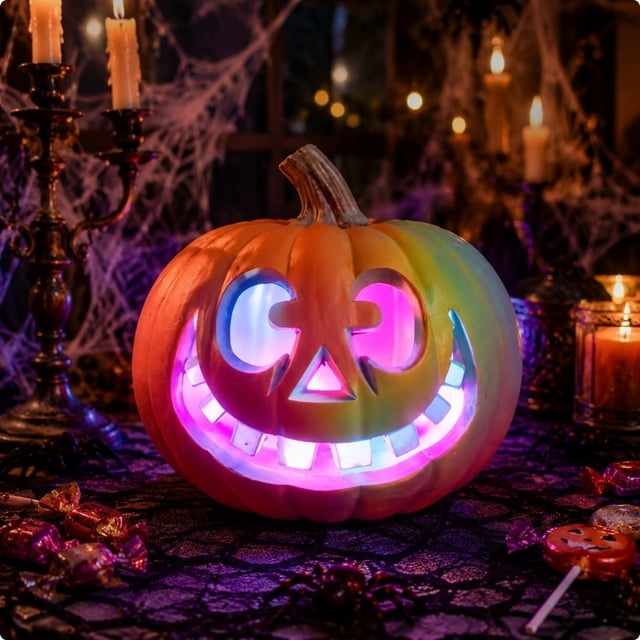 Colored Multi Gradients Color Changing LED Jack O Lantern Pumpkins for Indoor Halloween Decor ...