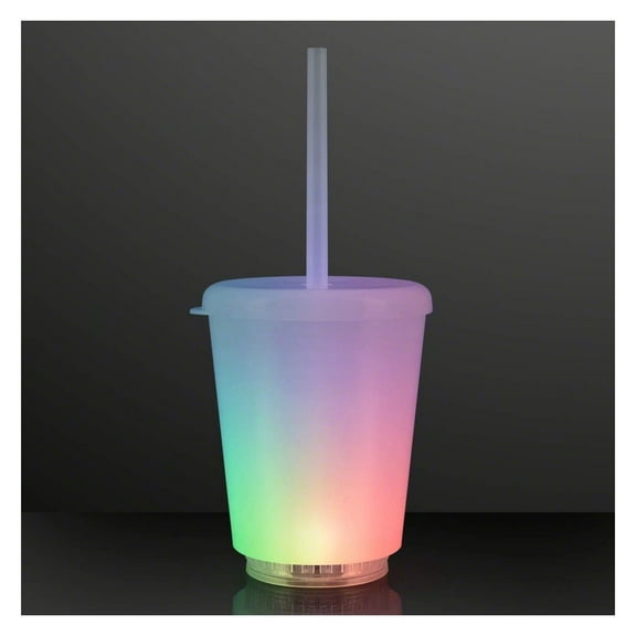 Color Changing LED Light Up Short Cup with Lid & Straw (Set of 4)