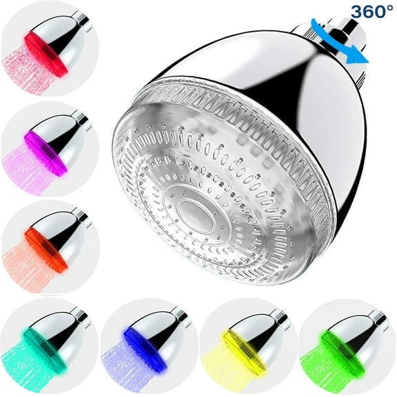 Color Changing LED Rain Shower Head, High Pressure Rain Showerhead with 7 Automatic Light Modes, 360 Adjustable