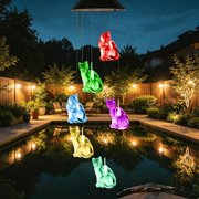 Color Changing LED Solar Cat Wind Chime, IP65 Waterproof Outdoor Hanging Decorative Light, Solar Powered Garden Patio Yard Porch Ornament, Perfect Memorial Gift for Mom & Holidays