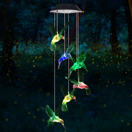 Color-Changing LED Solar Powered Hummingbird Wind Chime Lights