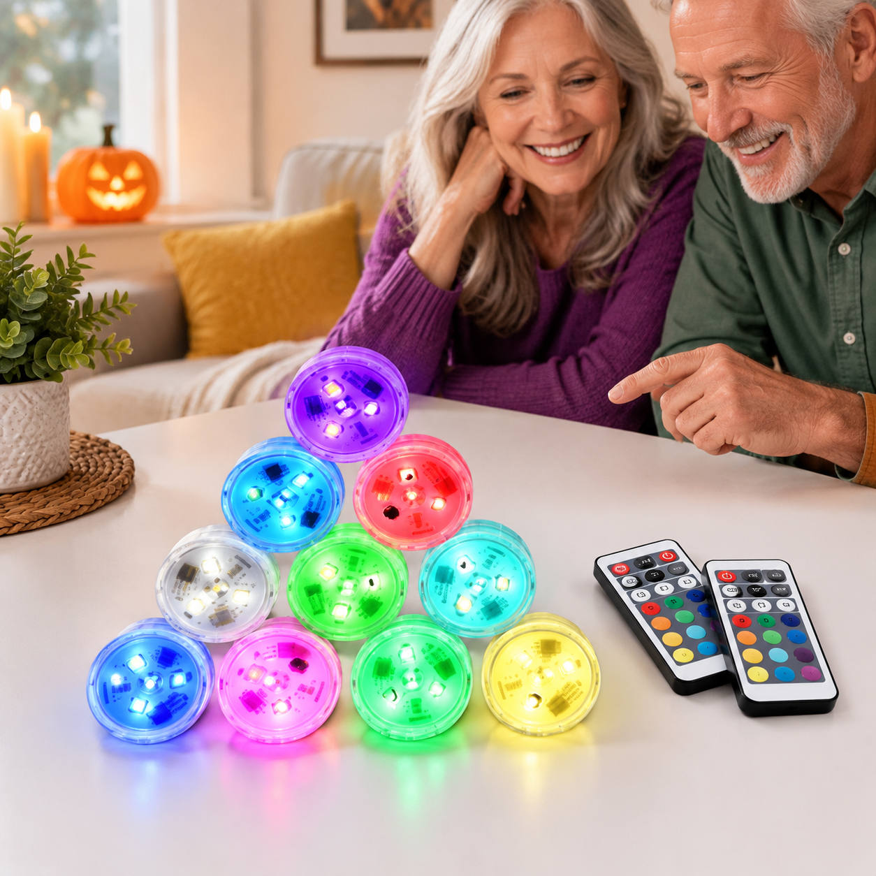 Color Changing LED Submersible Lights with Remote, 10 Pack, Multicolor ...