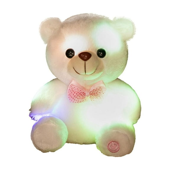Color Changing Light Up Bear Figurine, Glowing Plush Toy, Colorful Ribbon Bow Tie Decorative Night Light, Soft Polyester Fiber, 7.8 Inch Size, 120g Weight, Perfect Birthday Holiday Gift
