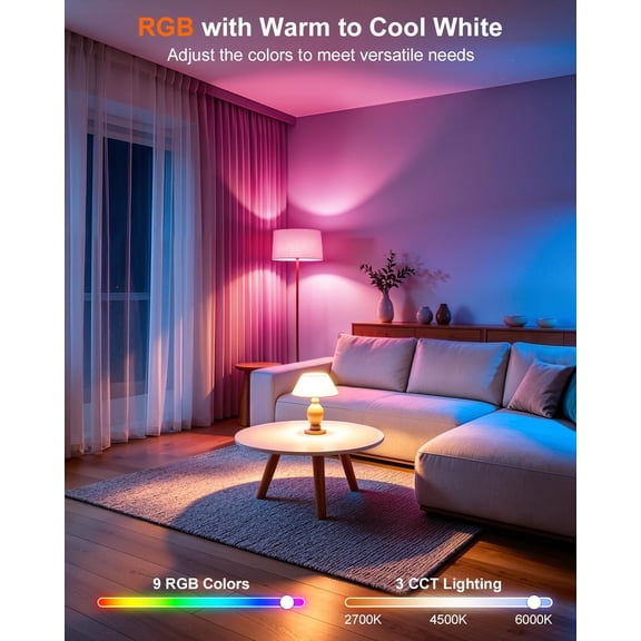 Color Changing Light Bulb, LED Light Bulbs 100 Watt Equivalent with Remote Control, 9 RGB Colors & 3CCT, DIY/Timer/Sleep Mode,12W, 1300 Lumens, A19 E26 Lightbulbs for Home (1 Pack)