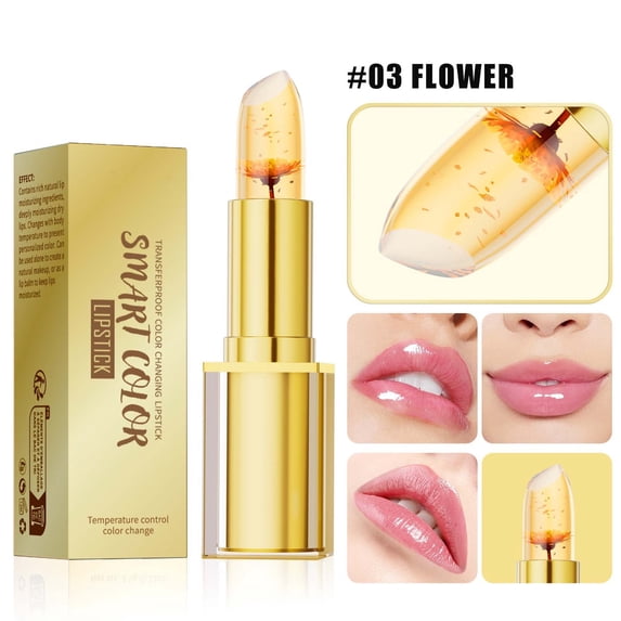 Color Changing Lipstick, Moisturizing Lip Gloss, Transparent Foil Flower Lipstick for Women, Long-Lasting Transfer-Proof Wear, Hydrating Temperature-Adaptive, Lightweight Breathable Texture