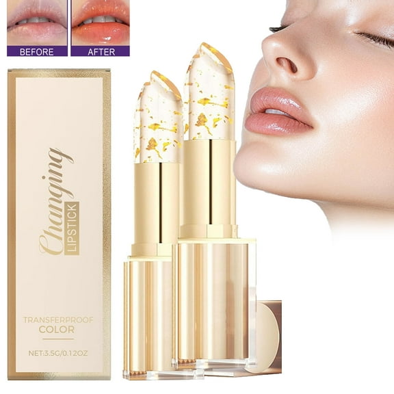 Color Changing Lipstick,Transferproof Color Changing Lipstick,Gold Crystal Ph Lipstick Color Changing,Mood Lipstick Color Changing Long Lasting 24 Hours Moisturizing Glossy Shine Lip Gloss For Women
