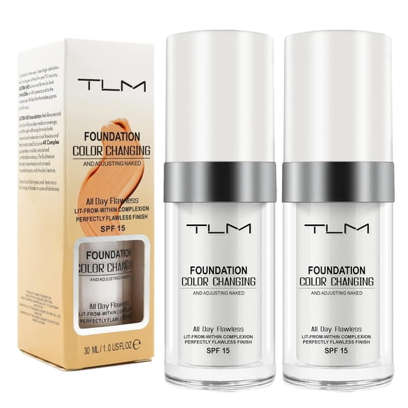 Color Changing Liquid Foundation, 2 Pieces, Liquid, Moisturizing, Brightening, Sunscreen, Long-lasting Makeup 30ml
