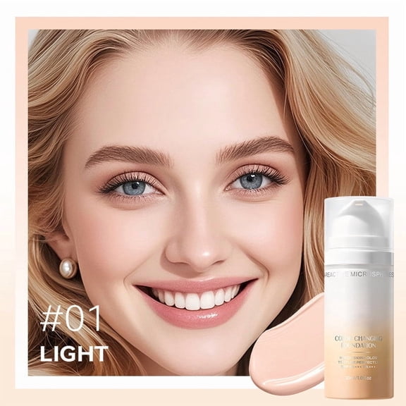 Color Changing Liquid Foundation 30ml - Adaptive Skin Tone Matching Foundation with Buildable Natural Coverage - Lightweight Breathable Face Makeup with SPF 50+ PA+++ Sun Protection - Long