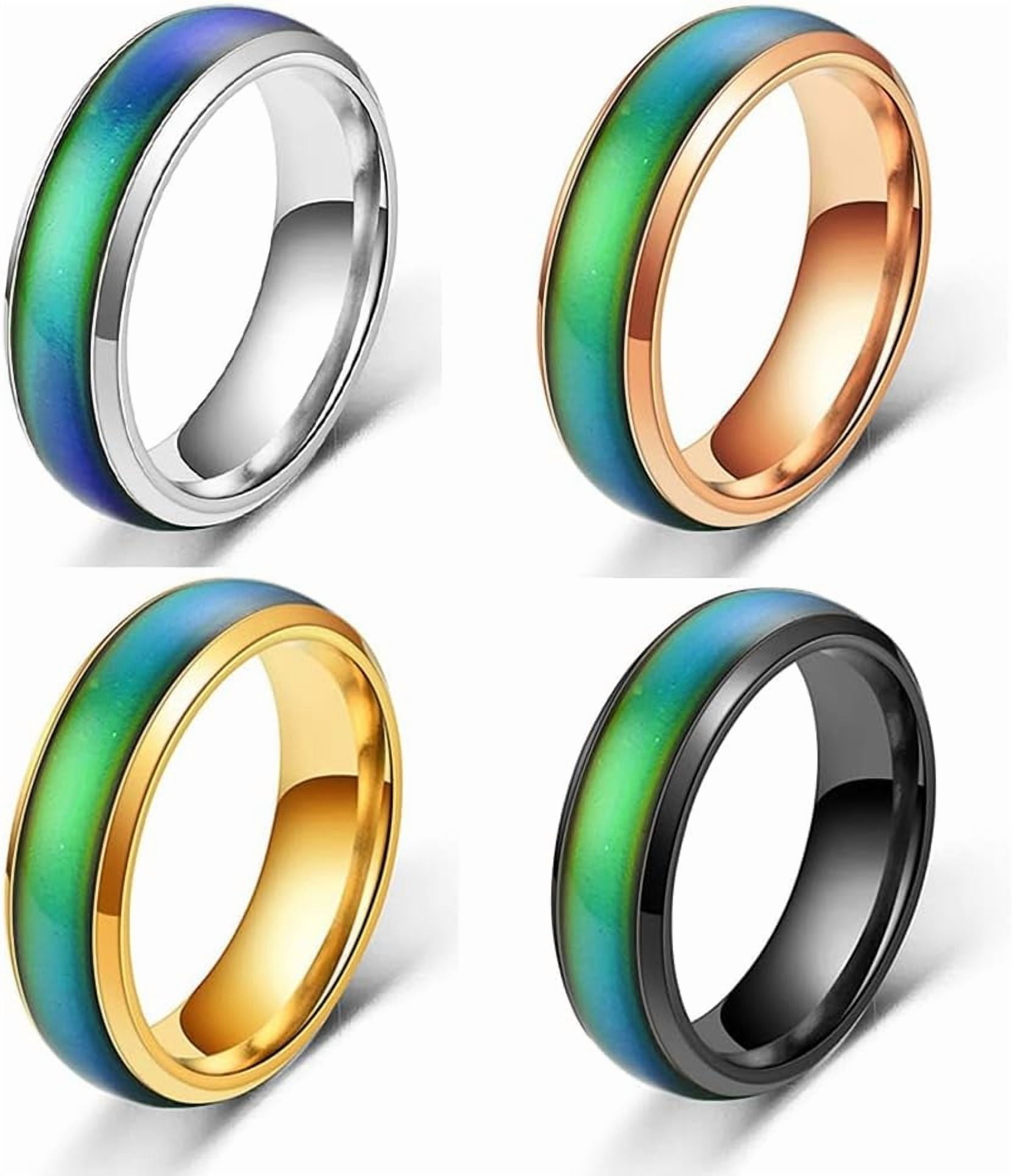 Color Changing Mood Rings 4 Pack,Temperature Sensitive Stainless steel ...
