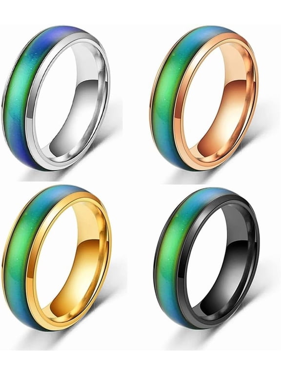 Color Changing Mood Rings 4 Pack,Temperature Sensitive Stainless steel Rings for Women Fashion Forward Jewelry