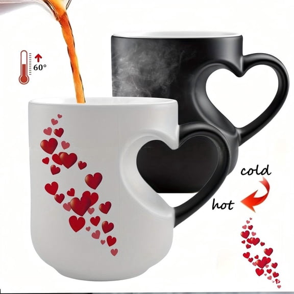 Color Changing Mug, Heart-Shaped Color Changing Magic Ceramic Mug, Funny Valentines Coffee Cup With Heart Handle, Surprise Design When Filled With Hot Beverage, Romantic Gift for Women Mom Her, A