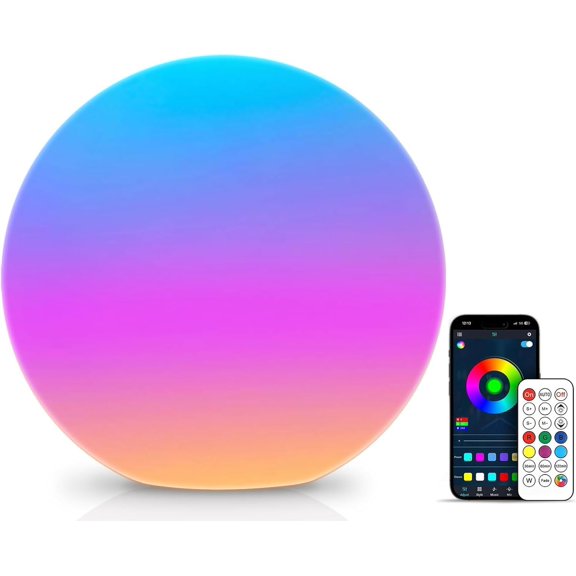 Color Changing Night Light, Smart LED Lamp with Bluetooth APP and Remote Control, 220 Scene Modes, 8-inch RGB Ball Mood Lighting for Living Room (Corded Electric)