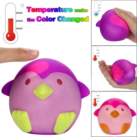 Color Changing Penguin Squishy - 3.9" Slow Rising Scented Fidget, Temperature Sensitive PU Stress Relief Charm for Adults