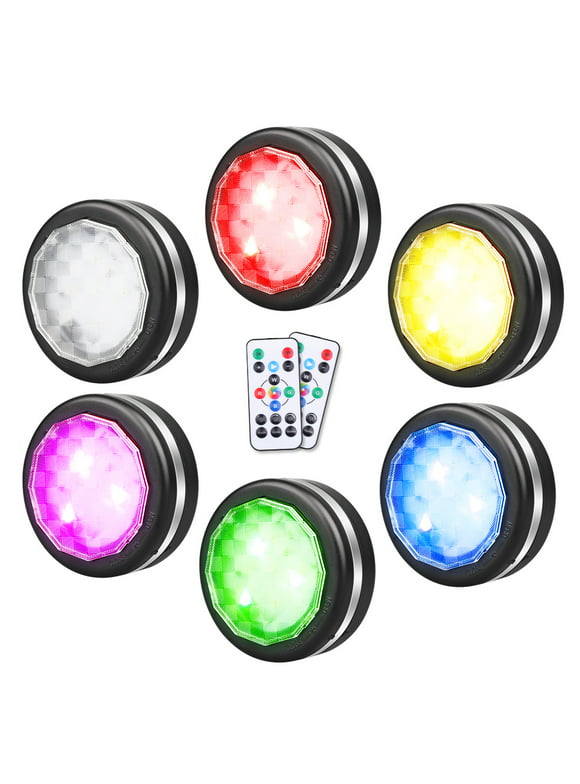 Color Changing Puck Lights with Remote，LEASTYLE 6 Pack RGB Puck Lights for Under Cabinets in Kitchen, Led Circle Light Battery Operated Sticky Lights for Shelf Closet