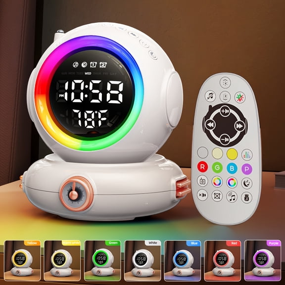Color-Changing RGB 1pc Smart Wake Up Light Alarm Clock with Sunrise Simulation, Dual Alarms, FM Radio, Wireless Speaker, 8-Level Dimmable Sunrise/Light, Soothing Sounds & Night Light