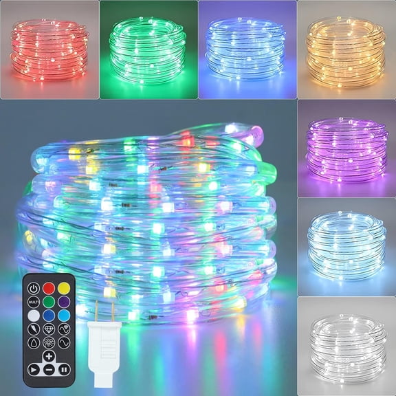 Color Changing Rope Lights - 18FT Led Rope Lights Outdoor Waterproof with Remote Connectable 7 Colors & 7 Modes Decorative Christmas Lights for Xmas Bedroom Party Holiday Decoration