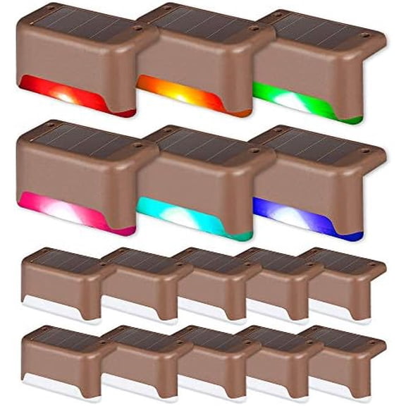 Color Changing Solar Deck Lights, 16 Pack Waterproof LED Lights for Decks,Stairs,Fences,Yards and Patios