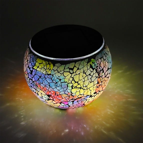 Color Changing Solar Glass Garden Light 3x3.1x4.25in LED Night Lamp Broken Glass Multicolor Waterproof IP44 Auto On Off Desk Table Outdoor Indoor Gift Decor USB Rechargeable
