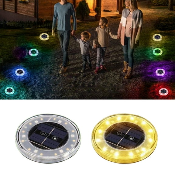 Color Changing Solar Ground Lights | 12 LED Multicolor Auto-Changing Outdoor Disk Lights | Waterproof Solar Powered Garden Yard Walkway Decor
