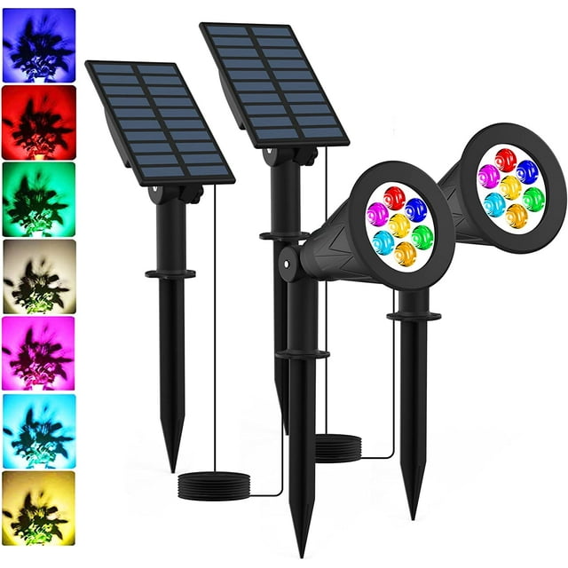 Color Changing Solar Landscape Spotlights 2 Pack, 7 Color Solar Spot
