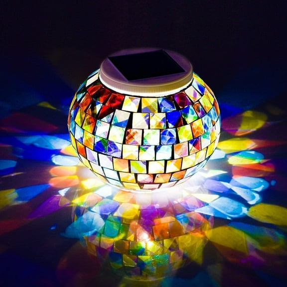 Color Changing Solar Powered Glass Mosaic Ball Led Garden Lights, Rechargeable Outdoor Waterproof Night Lights Table Lamps for Decorations, Ideal Gifts