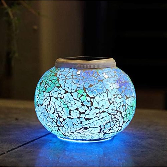 Color Changing Solar Powered Glass Mosaic Ball Led Garden Lights, Rechargeable Solar Table Lights, Outdoor Waterproof Solar Night Lights Table Lamps for Decorations, Ideal Gifts