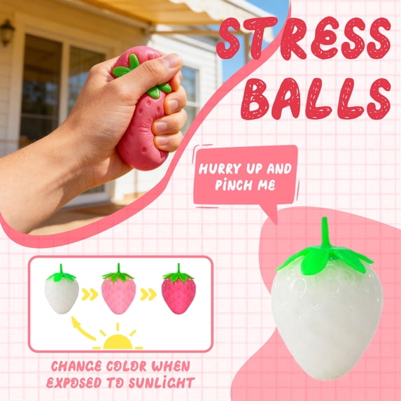 Color Changing Strawberry Squishy Fidget Toys Durable Squeeze, Stress Relief Sensory Balls for Adults Kids, Autism ADHD Focus Relax Desk Toys, Party Favors Easter Basket Stocking Stuffers