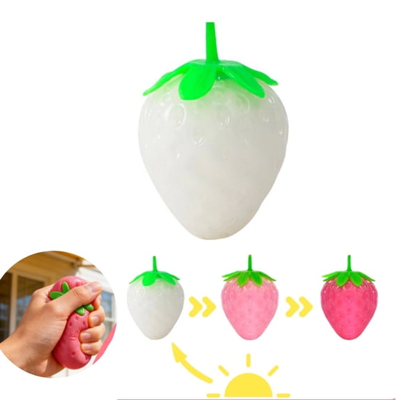 Color Changing Strawberry Squishy Fidget Toys Stress Relief , Squeeze Sensory Balls for Kids Adults Autism ADHD, Focus Relax Desk Toys, Soft Novelty Toy Party Favors Stocking Stuffers