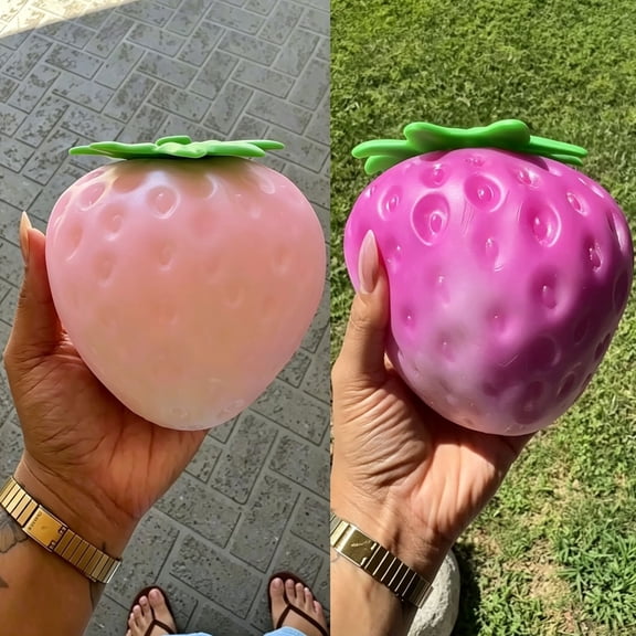 Color Changing Strawberry Squishy Toy, Light Sensitive Photochromic Fidget Stress Ball, Soft Slow Rising Squeeze Sensory Anti-Anxiety Toy for Kids Adults, Cute Fruit Shaped Decompression Gift