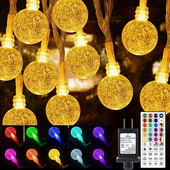 Color Changing String Lights Plug in, 33ft 60LED Connectable Crystal Globe String Light Remote, Decorative Outdoor Twinkle Lights for Girl Gift Bedroom Patio Garden Tent Camp Party Christmas Dcor