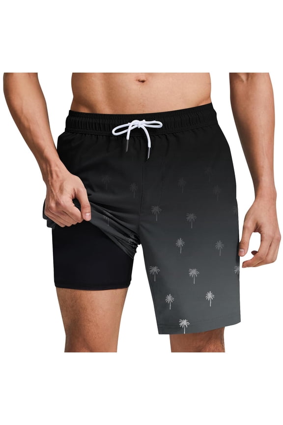 Color Changing Swim Shorts Mens Swim Trunks with Compression Liner Quick Dry Bathing Suits