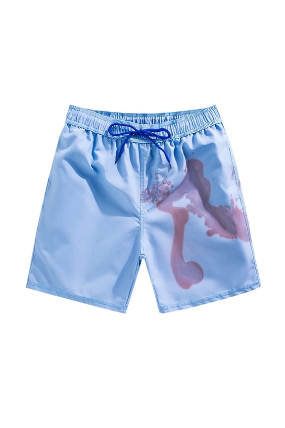 Color Changing Swim Trunks Mens Summer Drawstring Shorts Casual Thermo-Sensitive Color-Changing Quick Dry Elastic Board Shorts