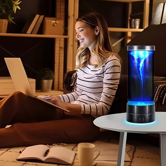 Color Changing Tornado Water Lamp, USB Water Effect LED Night Light with Cylindrical Vortex Display for Bedroom Desk and Home Decor