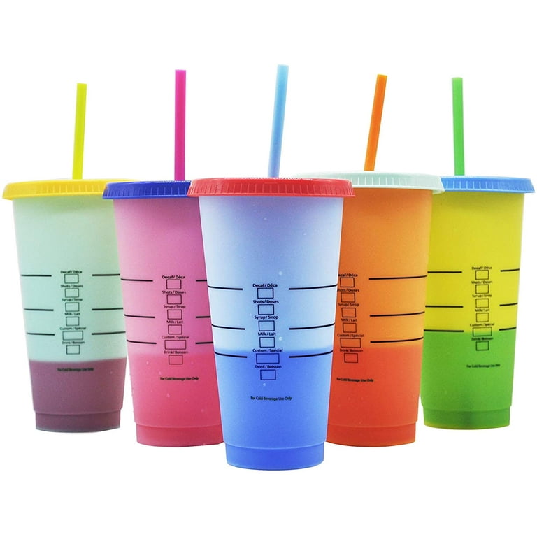 Color Changing Tumbler 24OZ | Color Changing Cups 5-Pack Reusable with Free  Lid and Straws, for Iced Water, any Starbucks Drink, Iced Coffee