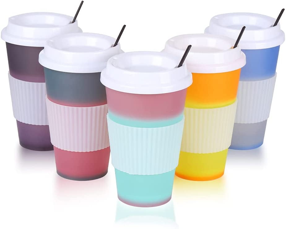 Color Changing Tumbler Cups For Hot Drink 5 Pcs 16oz Plastic Tumblers