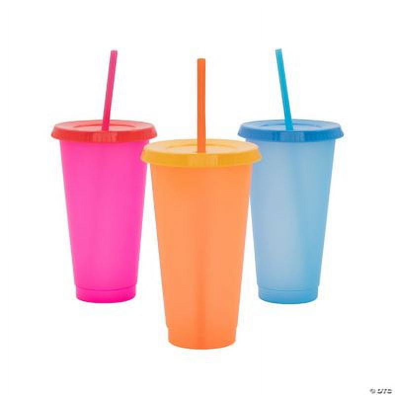 24 oz. Pink & Blue Reusable Plastic Tumblers with Lids & Straws - 12 Ct.