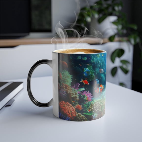 Color Changing Undersea Aquatic Fish Mug, Fish Lover Mug, Temperature Changing Mug, Color Morphing Heat Sensitive Mug, Sea Life Ocean Cup