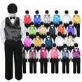 thumbnail image 1 of Color Choice 5pc Vest Bow Tie Boy Suit Black Set Baby Toddler Kid Formal Hat S-7, 1 of 1