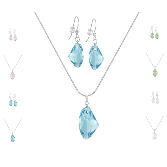 Color Choices Austrian Crystal Galactic Sterling Silver Snake Chain Necklace and Earring Set - Aquamarine