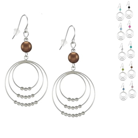 Color Choices Round Beaded Hoop .925 Sterling Silver Earrings - Copper