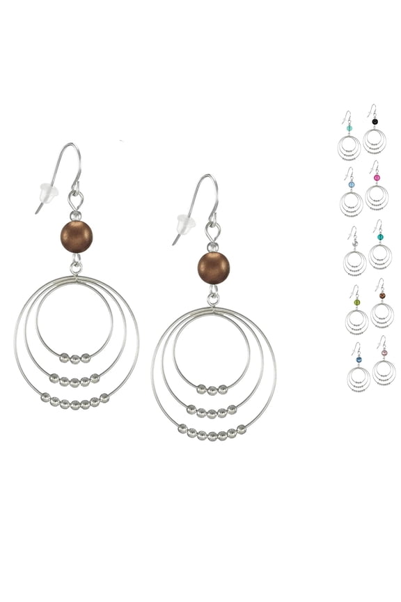 Color Choices Round Beaded Hoop .925 Sterling Silver Earrings - Copper