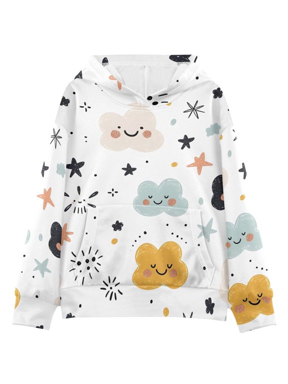 Color Cloud Pattern Kids Fashion Hoodie Soft Thick Pullover Sweatshirt Kangaroo Pocket Everyday X-Large