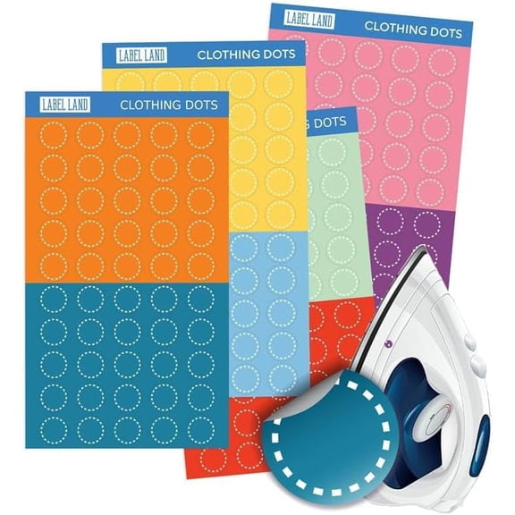 Label Land Iron On and Stick On Color Coded Clothing Label Dots Bundle for Clothes Laundry, 400 Pack