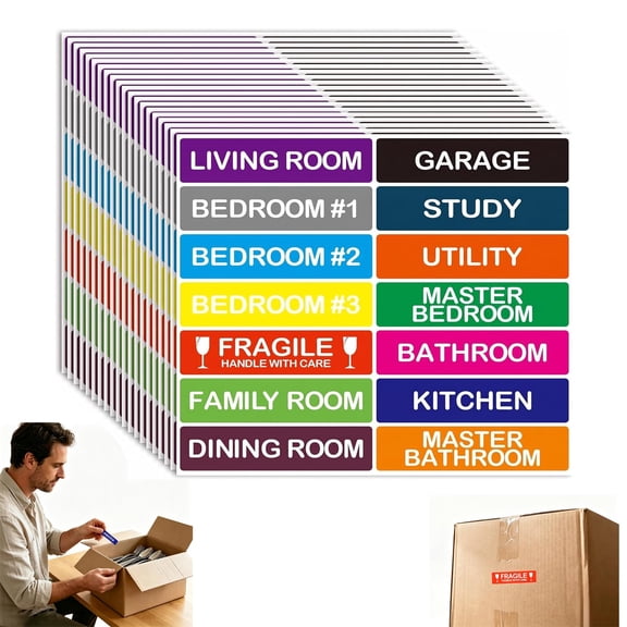 Color Coded Moving Labels for Boxes 20 Sheets, 280 Stickers | 14 Color Varieties, Includes Fragile Labels, Residue-Free Removal, Strong Self-Adhesion, Multi-Surface Use